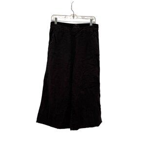 Tahari Black Linen Cropped Wide Leg Elastic Waist Women's Pants Size L